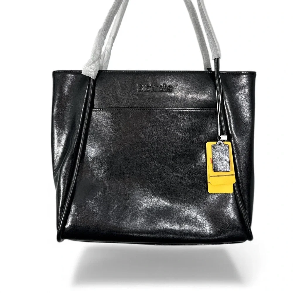 Blofinche Black Leather Laptop Messenger Bag‎ Tote NWT