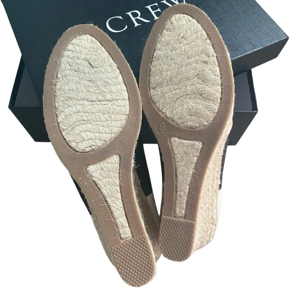 J. Crew New Seville Black White Stripe Canvas Wedge Espadrilles Women’s 9 NIB