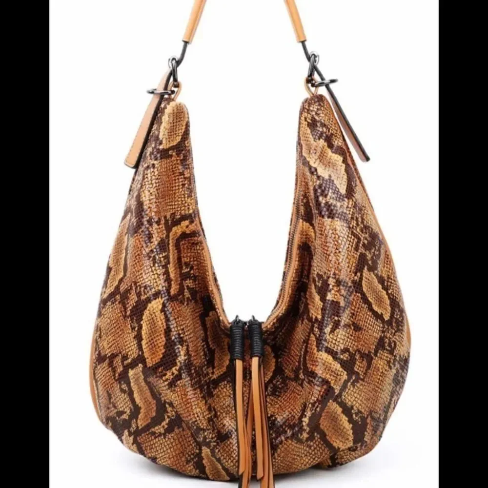 Vegan Leather Python Hobo Bag, Yellow