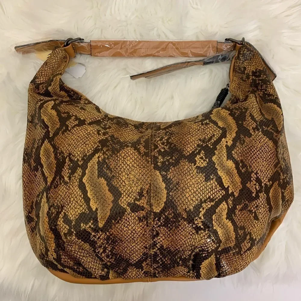 Vegan Leather Python Hobo Bag, Yellow