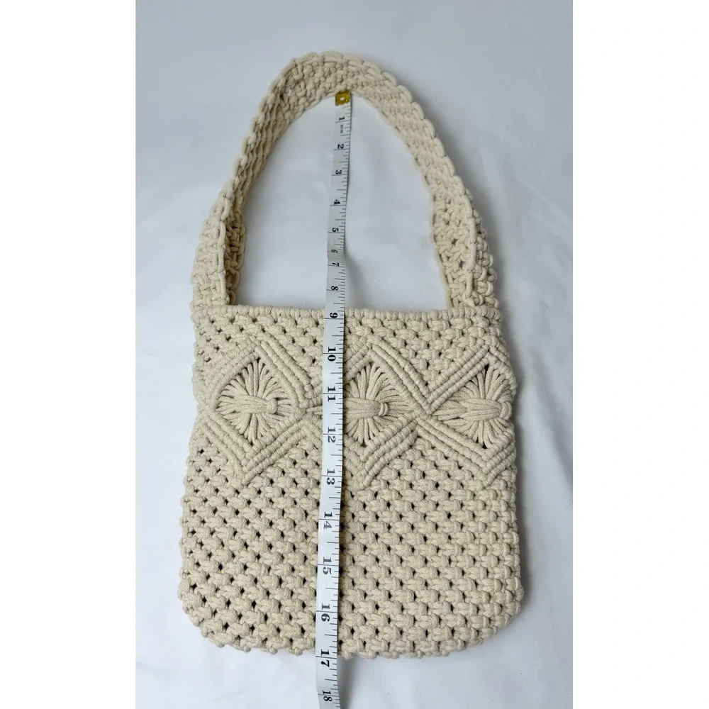 Nanette Lepore Macrame Shoulder Bag Cream Boho Beach Crossbody Purse‎