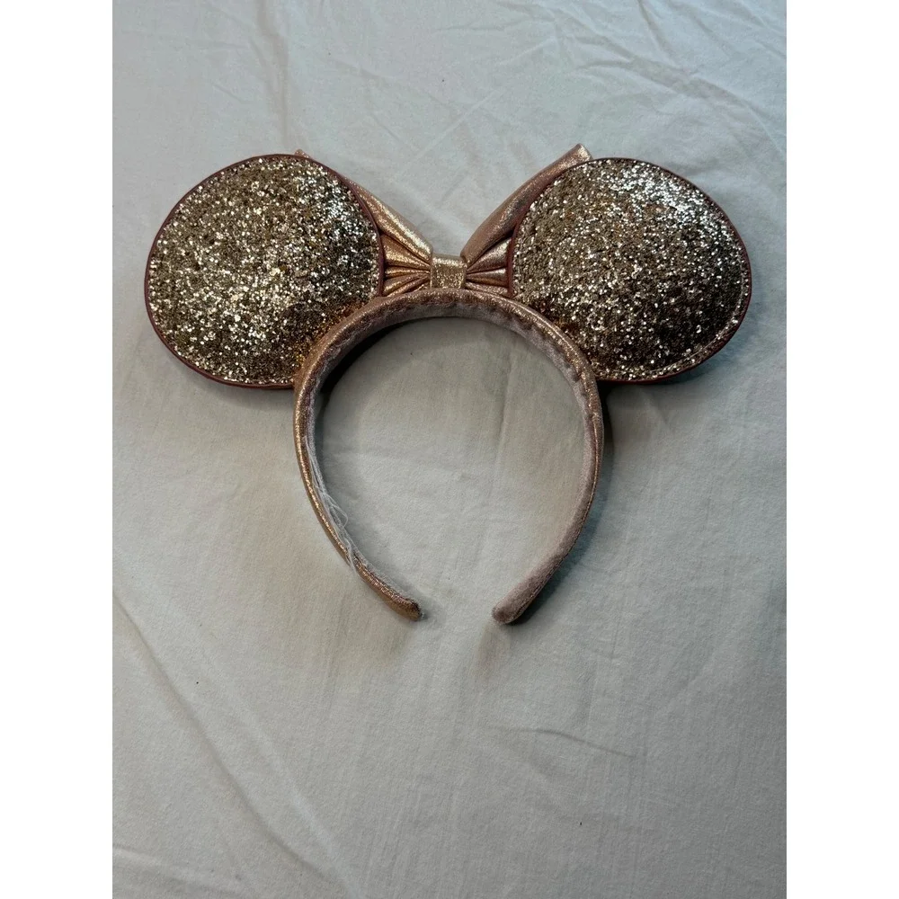 Disney Parks Minnie Mouse Rose Gold Sequin Headband Bow Mouse Ears One Size