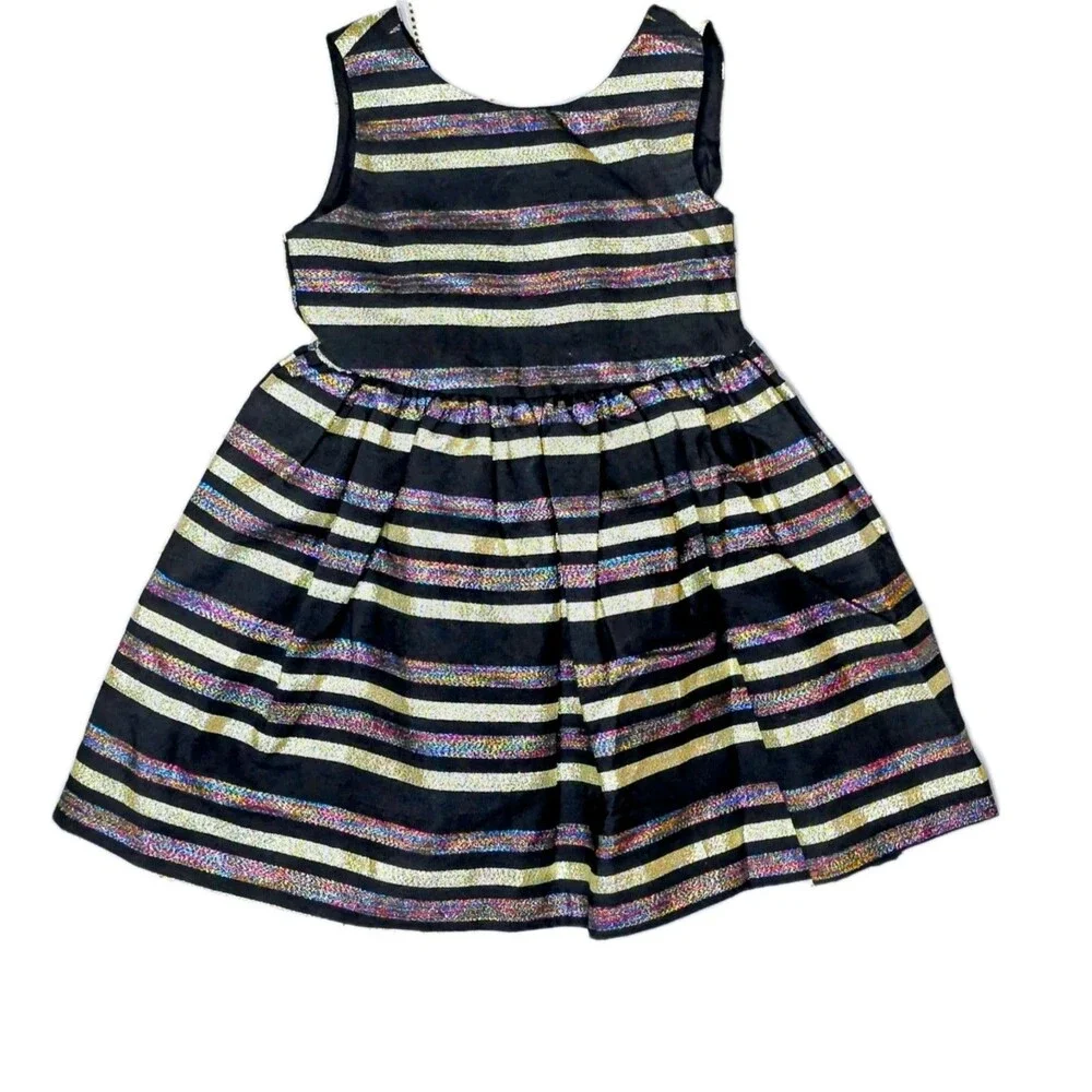 Gymboree 18-24 Months Holiday Portrait Dress Black Gold Striped‎ Party Christmas