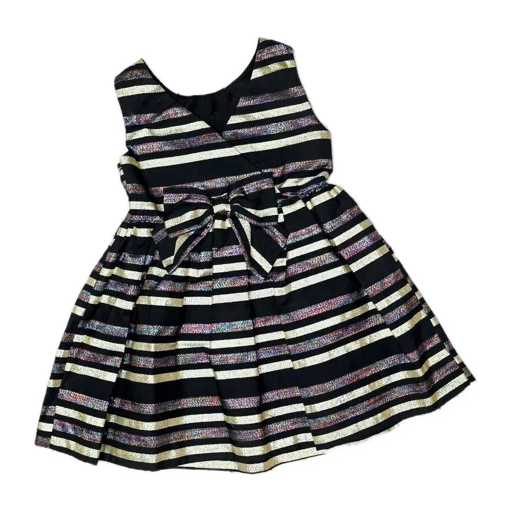 Gymboree 18-24 Months Holiday Portrait Dress Black Gold Striped‎ Party Christmas