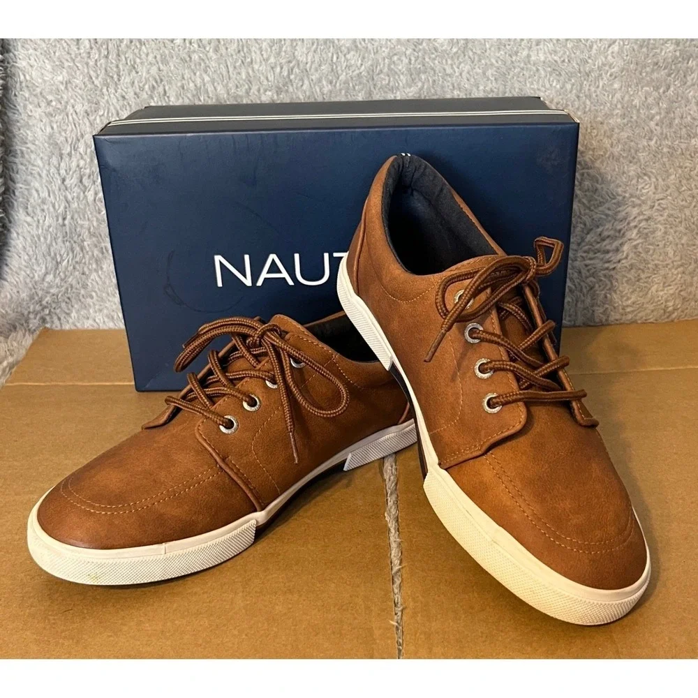 Nautica Berrian Youth Kids Tan PU Lace Up‎ Sneakers Shoes Size 5 US 4 UK 37 EUR