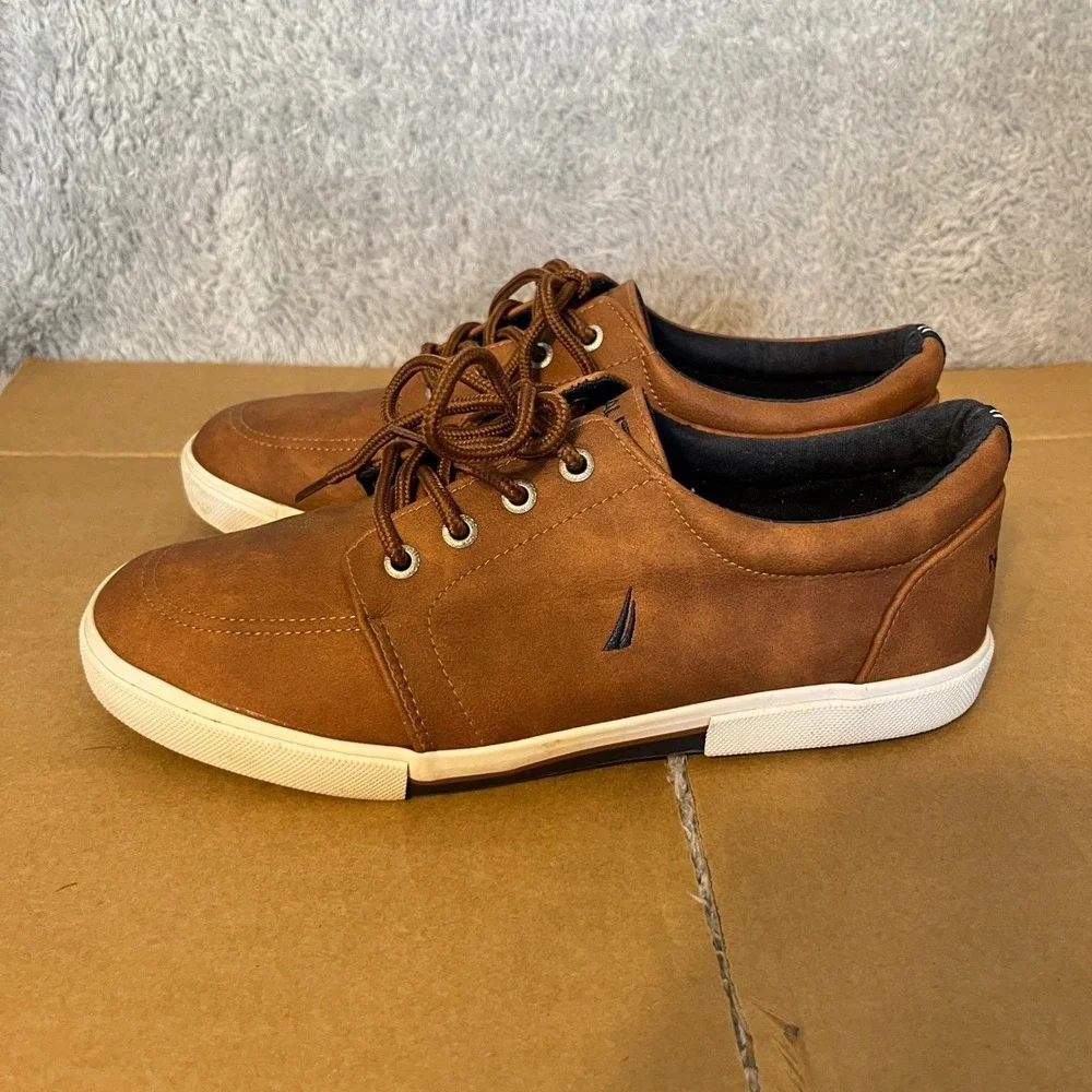 Nautica Berrian Youth Kids Tan PU Lace Up‎ Sneakers Shoes Size 5 US 4 UK 37 EUR