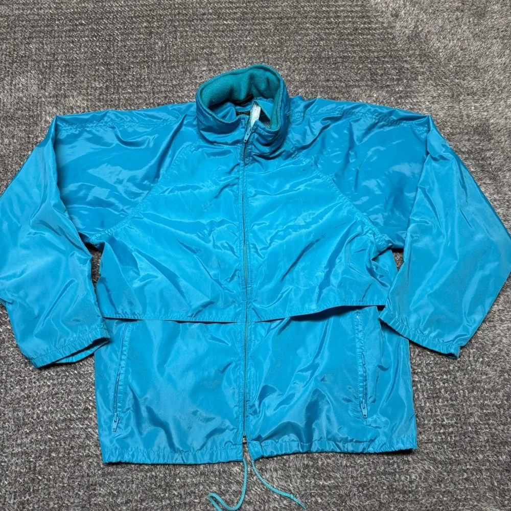 Eddie Bauer Womens‎ Vintage Jacket Windbreaker Size L Teal Blue Full Zip Hooded