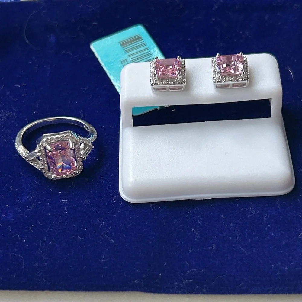 Pink sapphire 925 Sterling Silver Ring and earrings‎ Jewelry Set