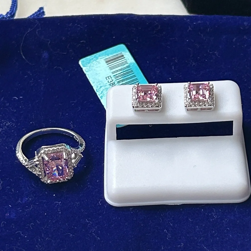 Pink sapphire 925 Sterling Silver Ring and earrings‎ Jewelry Set