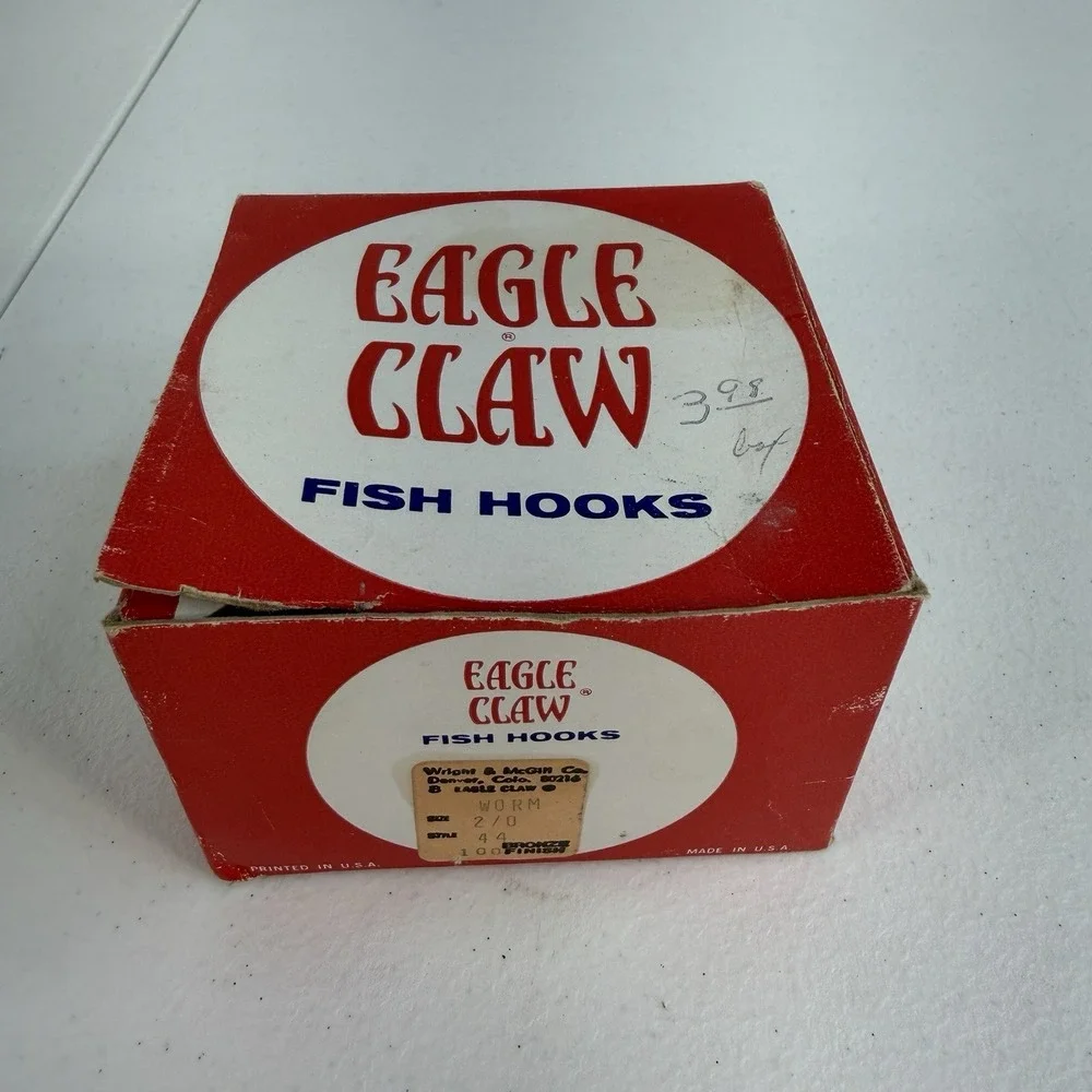 Vintage Eagle Claw Fish Hooks Bronze Finish Original Box 100 Count Size 2/0 USA