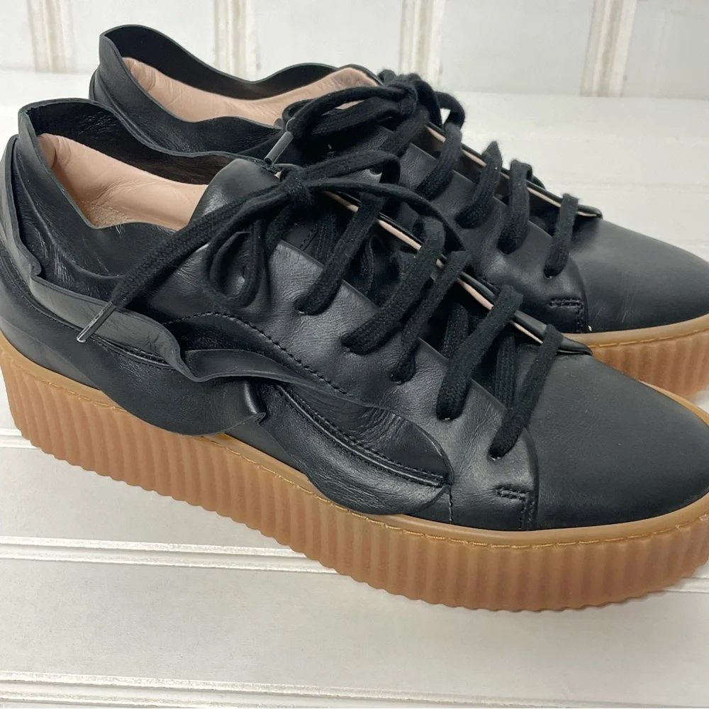 Pinko Francese Platform Sneaker Black Leather Women's Sz 37 635