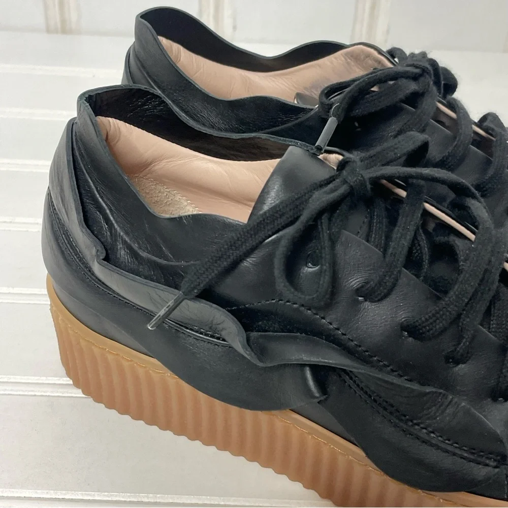 Pinko Francese Platform Sneaker Black Leather Women's Sz 37 635