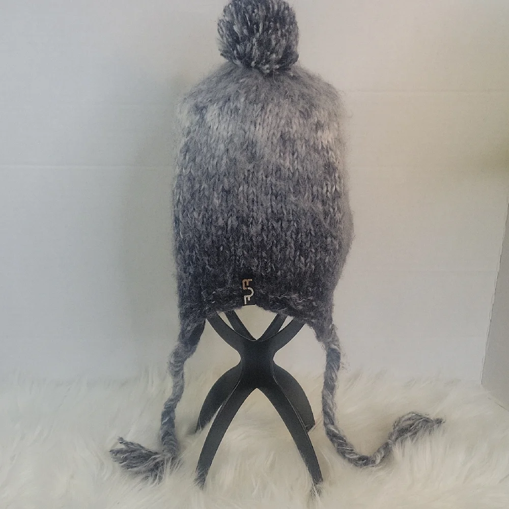 Turtle Fur Gray Knit Pom Winter Ear Flap‎ Hat Unisex OS