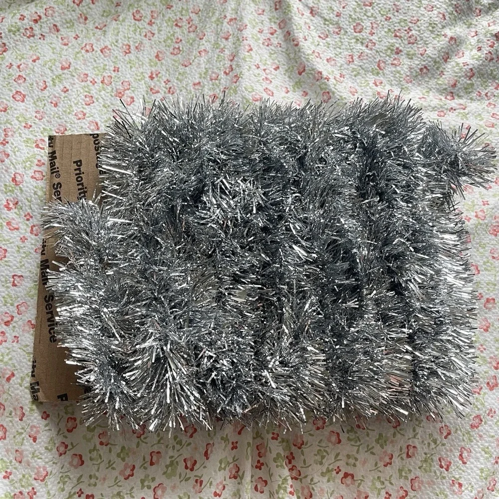Vintage Christmas Double‎ Glo Tinsel Garland Shiny Soft Fluffy Silver 18 ft Long