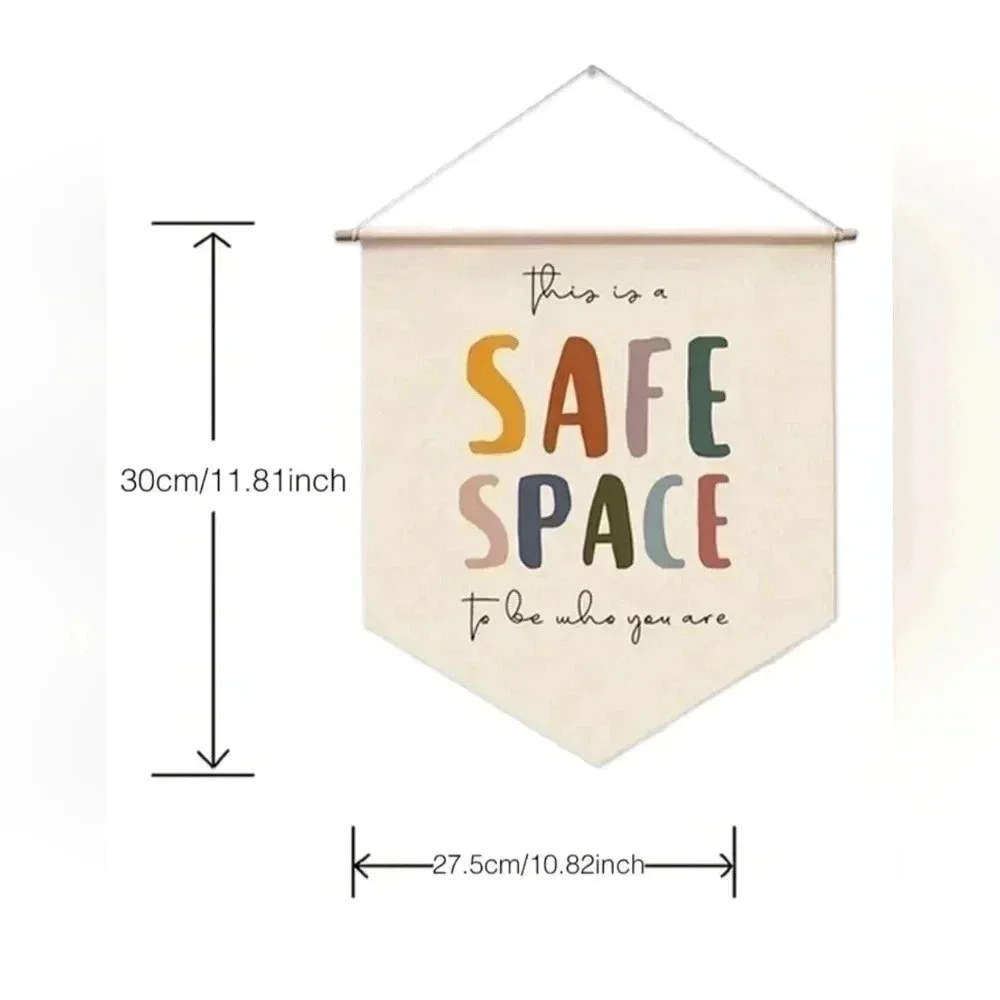 this is a safe space to be who you are canvas hanging sign home decor sign tapes