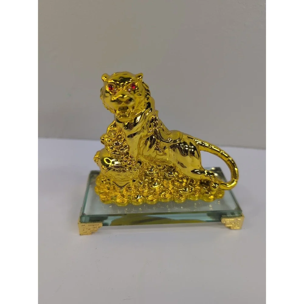 Feng Shui‎ Gold tiger on Glass base statue home decor