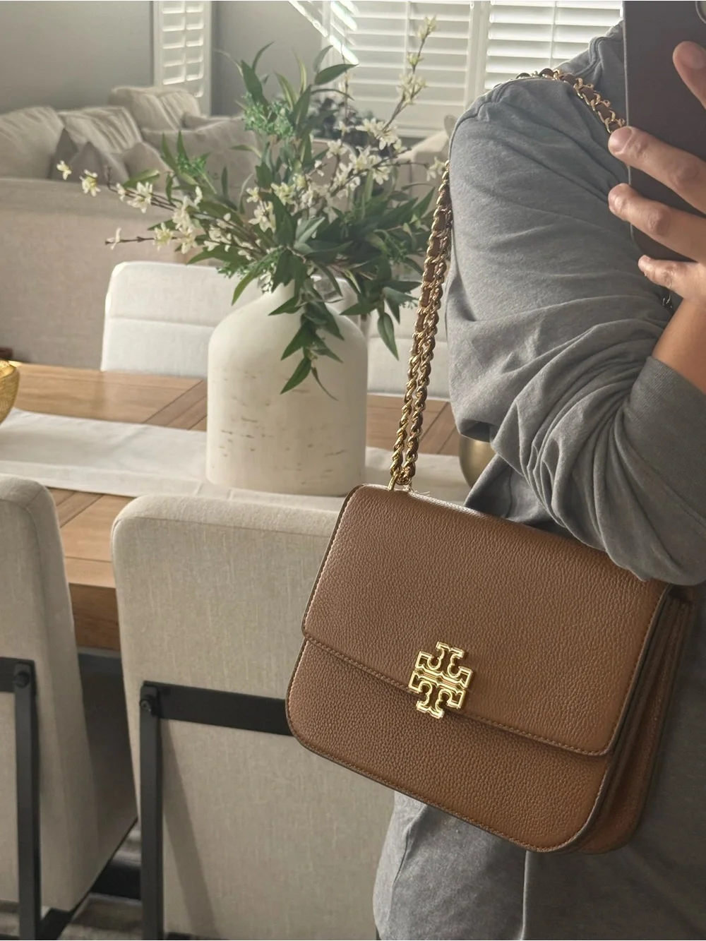 New Tory Burch Britten adjustable shoulder Leather bag with Matching Wallet