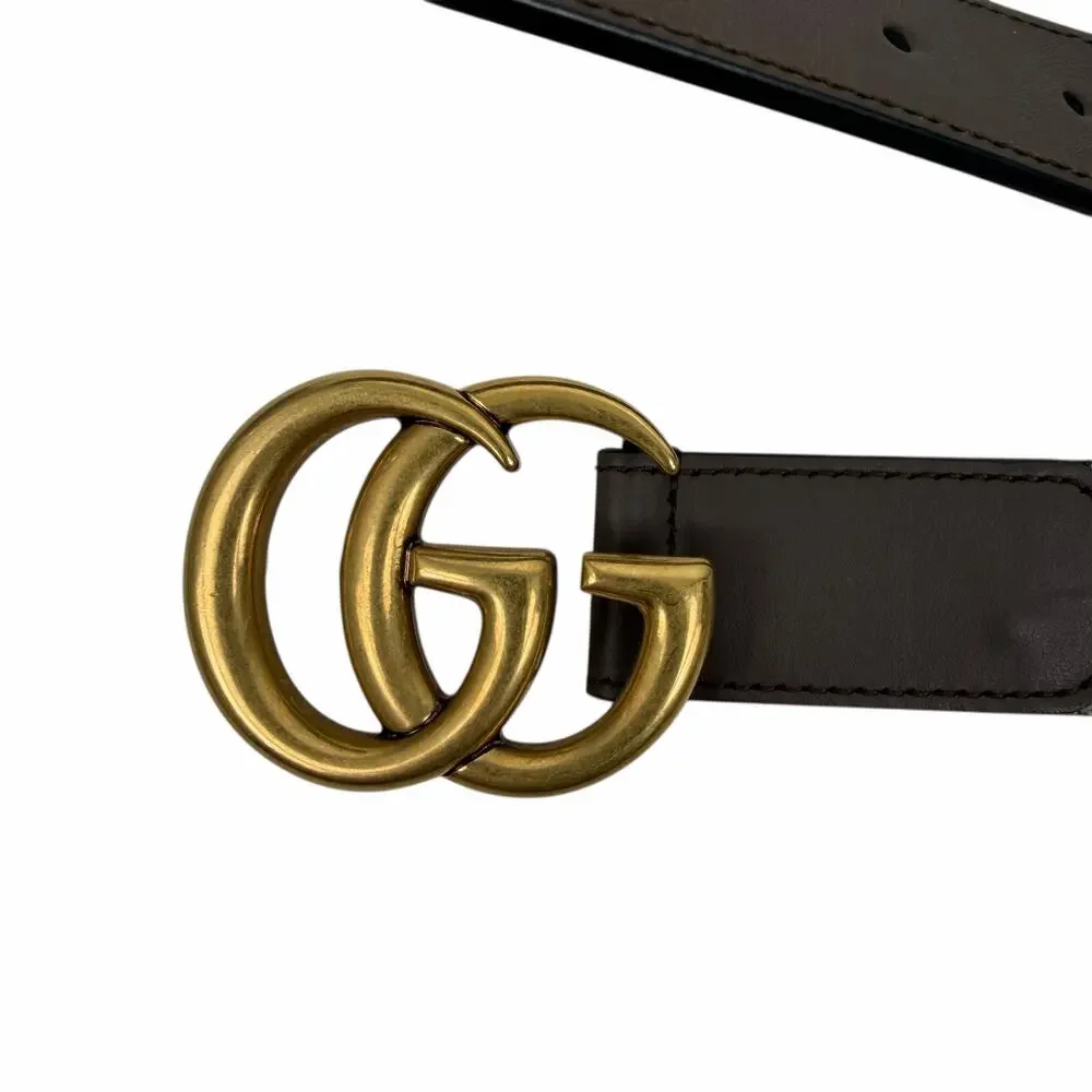 Gucci Canvas Monogram GG Buckle Supreme Leather Belt Brown Size 85cm/34