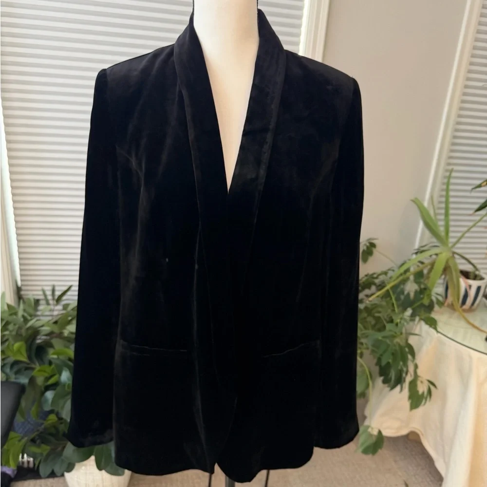 New Garnet Hill Women's Black Velvet Relax fit Blazer sz 14