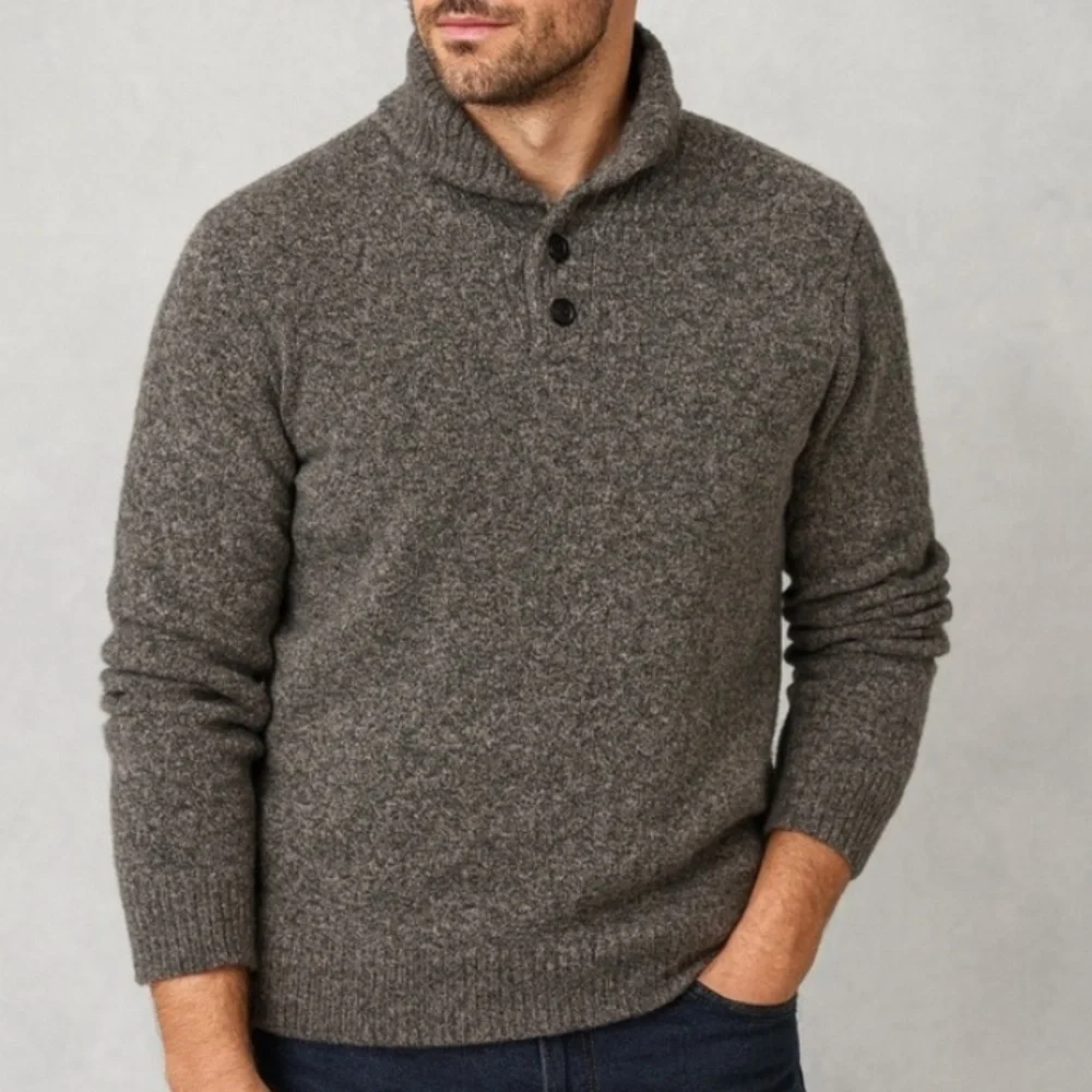 J. Crew 100% Lambswool Shawl Collar Pullover Sweater Dark Gray