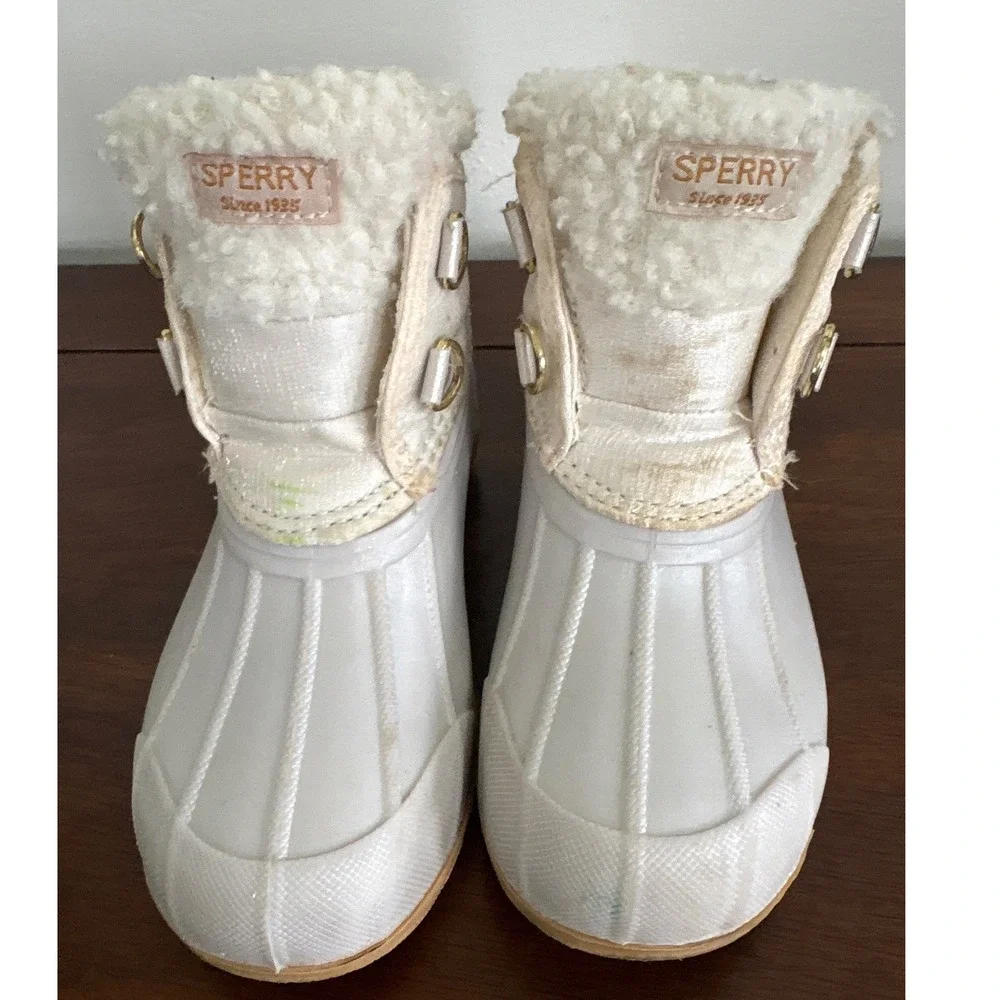 Sperry‎ Kids White Faux Fur Lined Duck Boots Size 10 Toddler