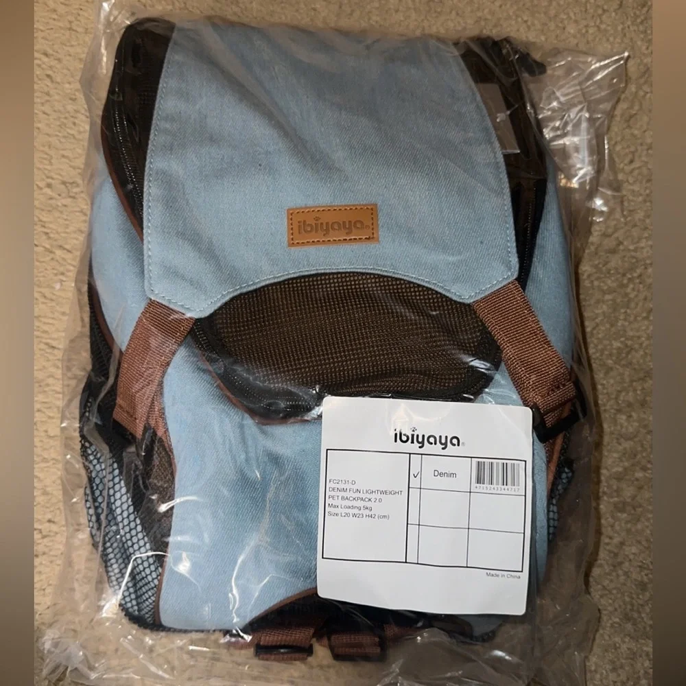 Ibiyaya New Denim Fun Lightweight Pet Backpack Cat & Dog Carrier, Denim, Small