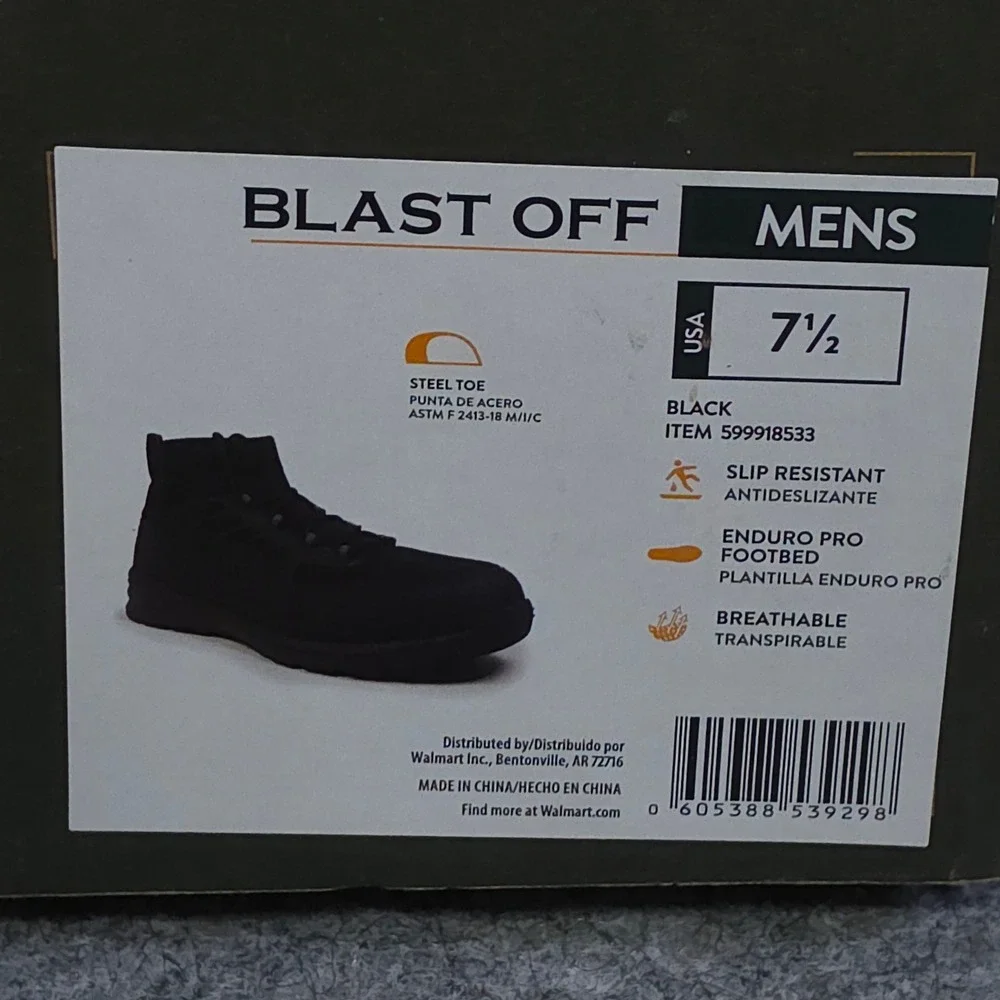 Brahma Blast Off Mens Steel Toe Work Boots Black Slip Resistant Size 7.5 NEW