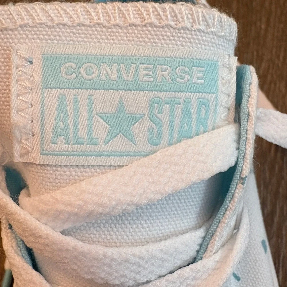 Converse Junior Size 2 All‎ Star Low Top Confetti Sneakers White Cyan