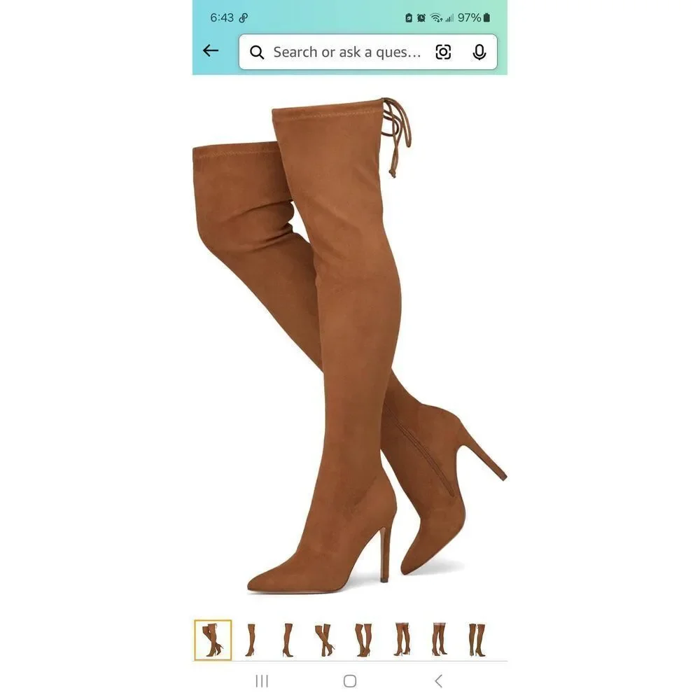 New 8 Shoe Land Jessenic Brown Faux Suede Stiletto High Heel Thigh High Boots