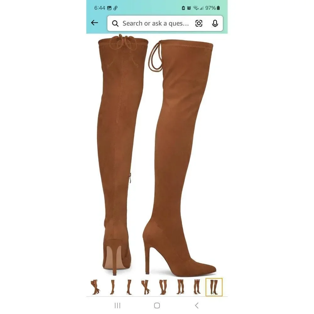 New 8 Shoe Land Jessenic Brown Faux Suede Stiletto High Heel Thigh High Boots