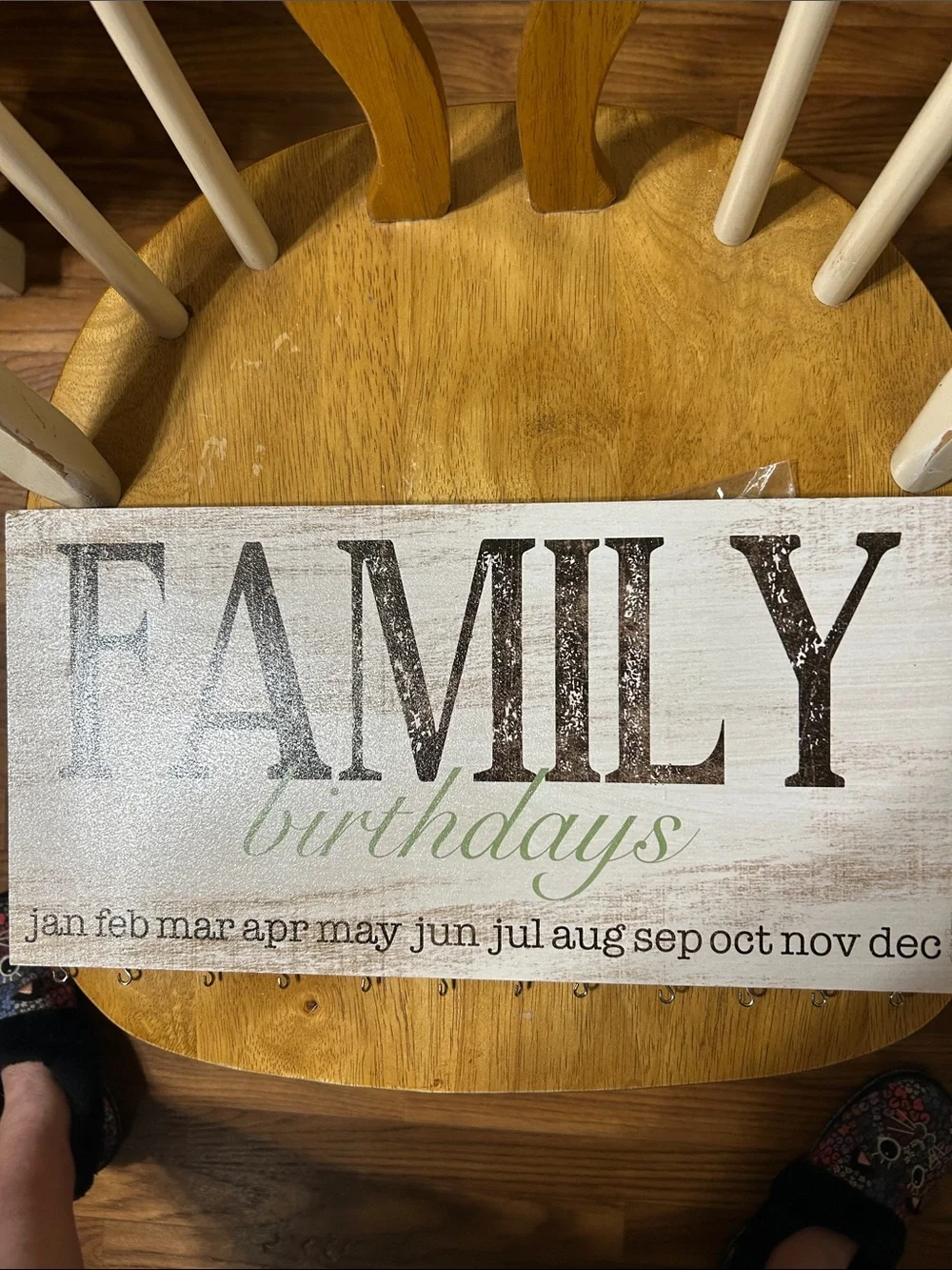 Family Birthdays Wall Sign - Rustic Wood Look, White & Brown