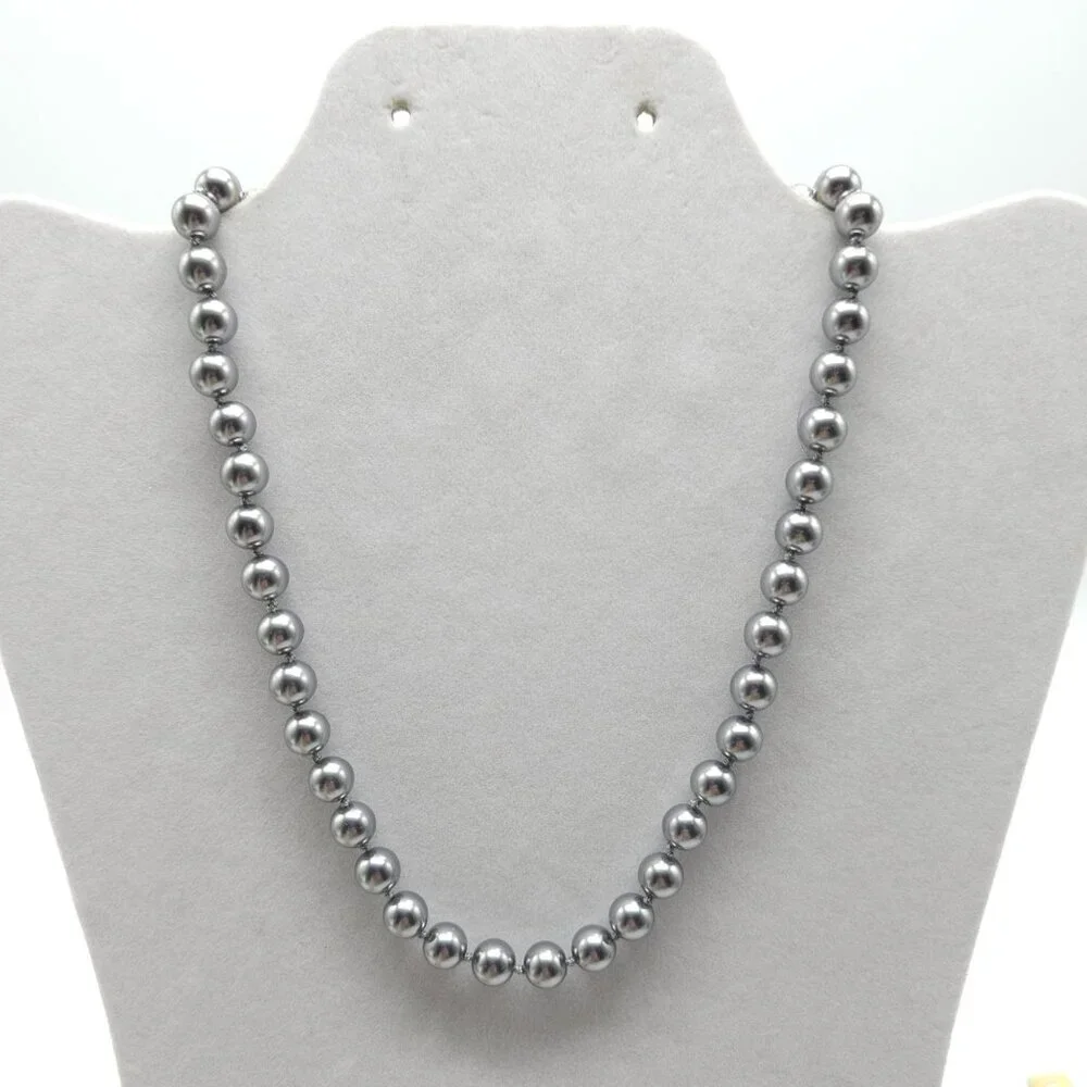 Nolan Miller Silver Tone Faux Pearl Necklace With Rhinestone Clasp 18 Inches