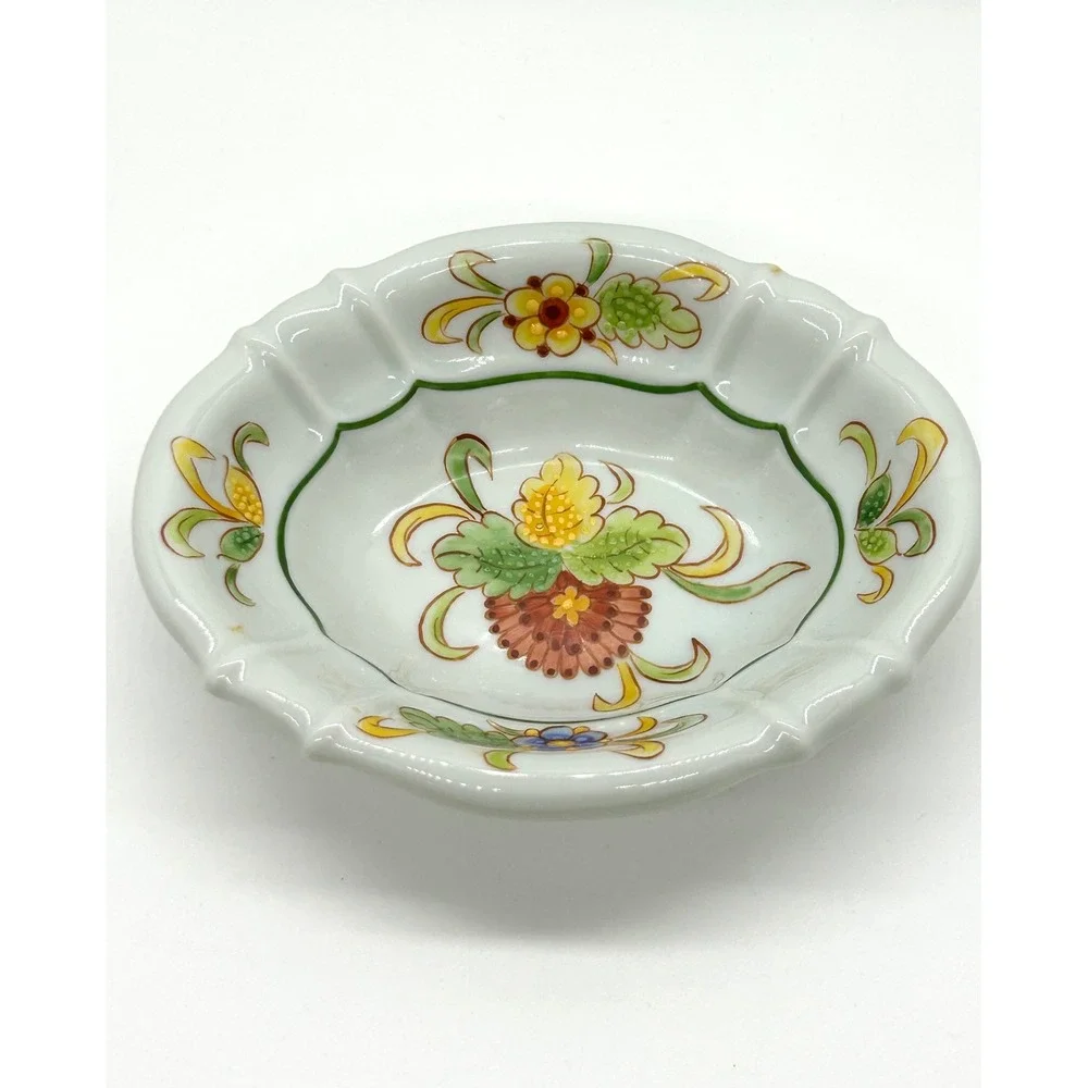 Sherle Wagner Italy Hand Painted Floral Porcelain Scalloped Soap Trinket Dish