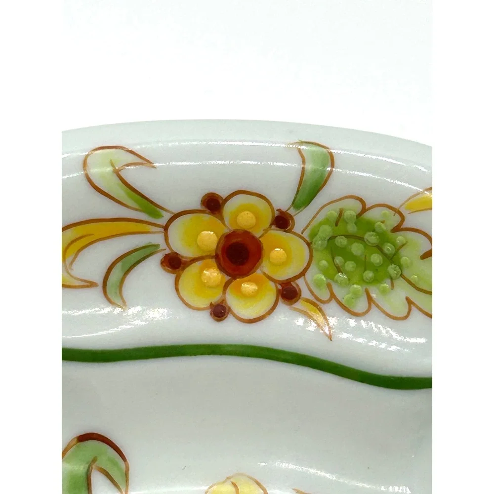 Sherle Wagner Italy Hand Painted Floral Porcelain Scalloped Soap Trinket Dish