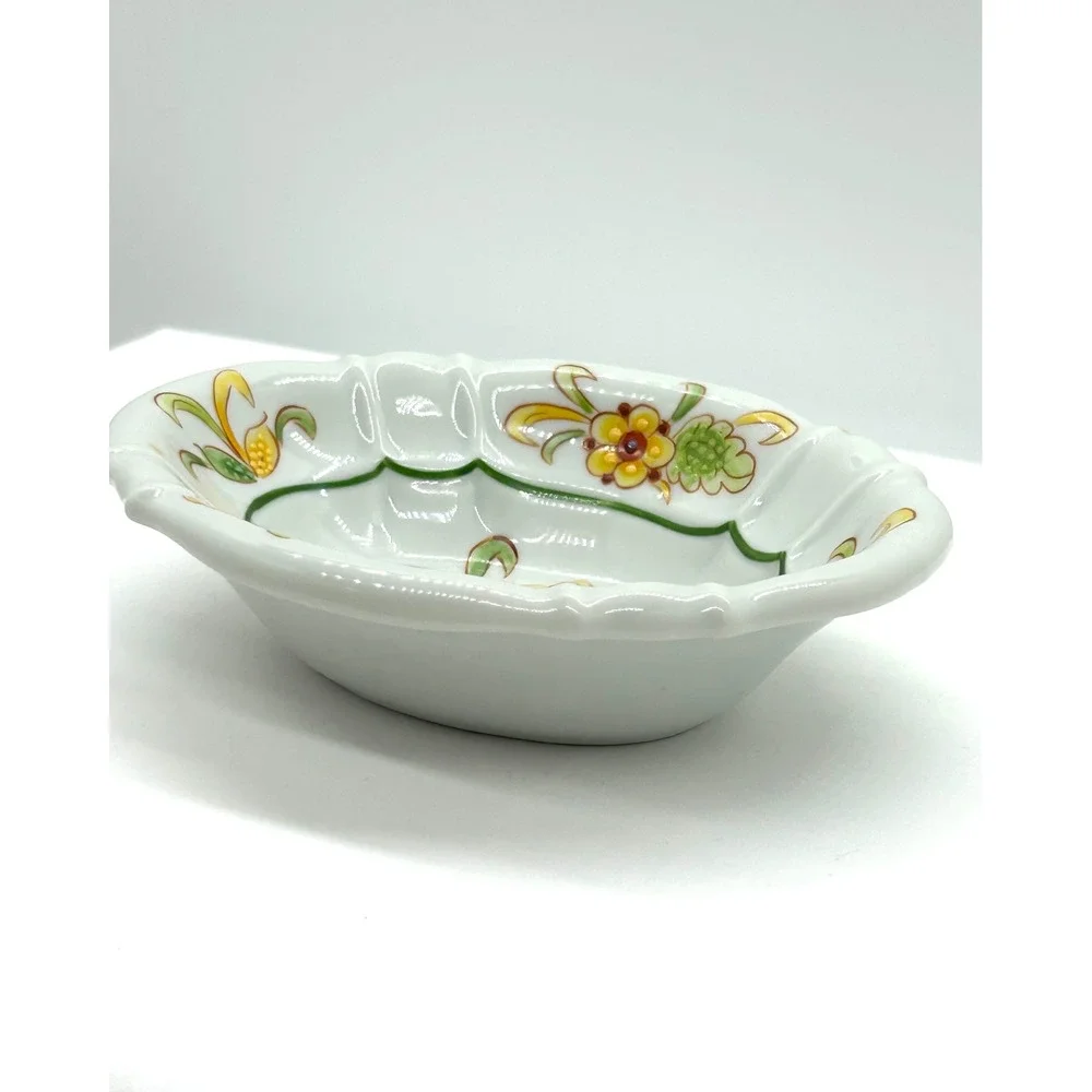 Sherle Wagner Italy Hand Painted Floral Porcelain Scalloped Soap Trinket Dish