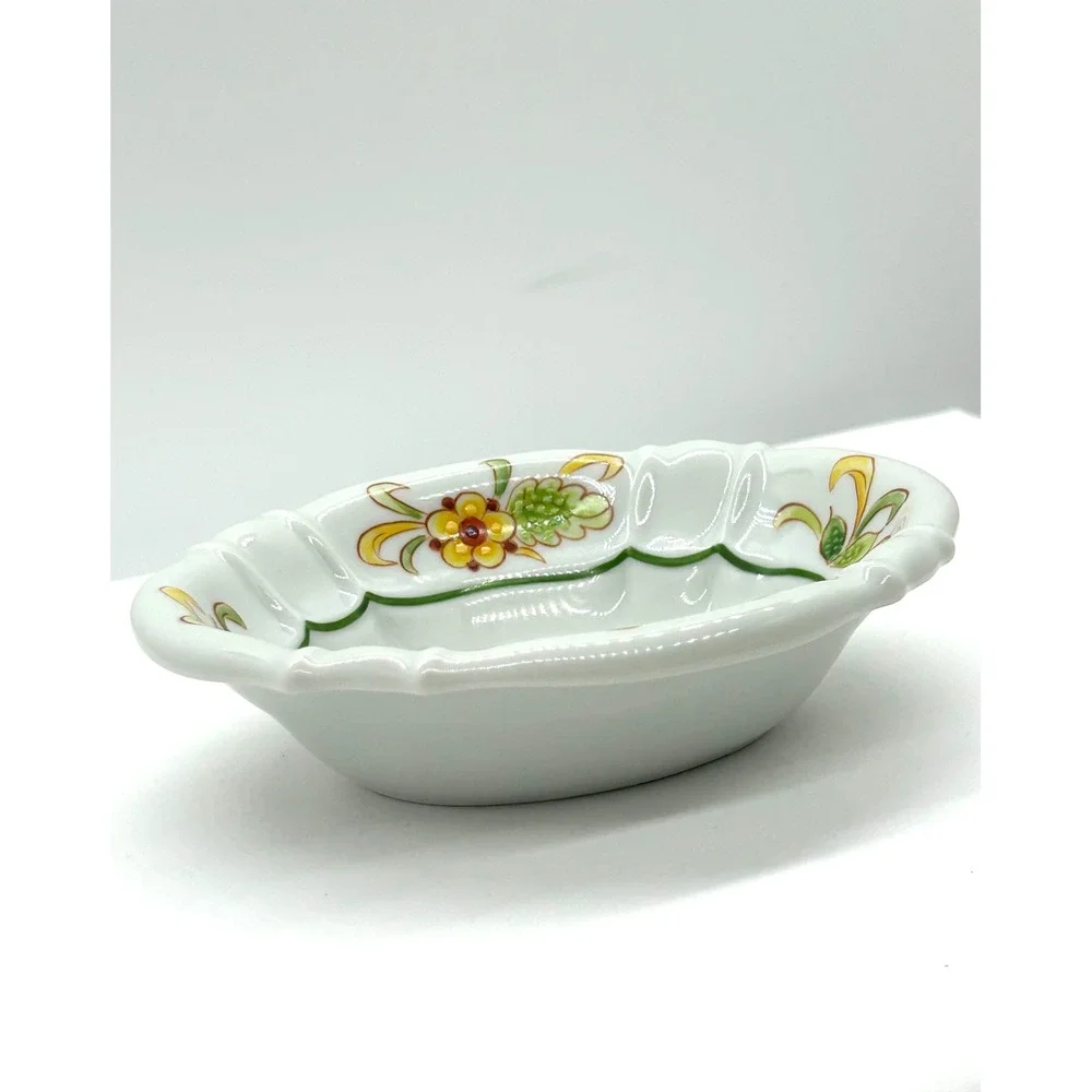 Sherle Wagner Italy Hand Painted Floral Porcelain Scalloped Soap Trinket Dish