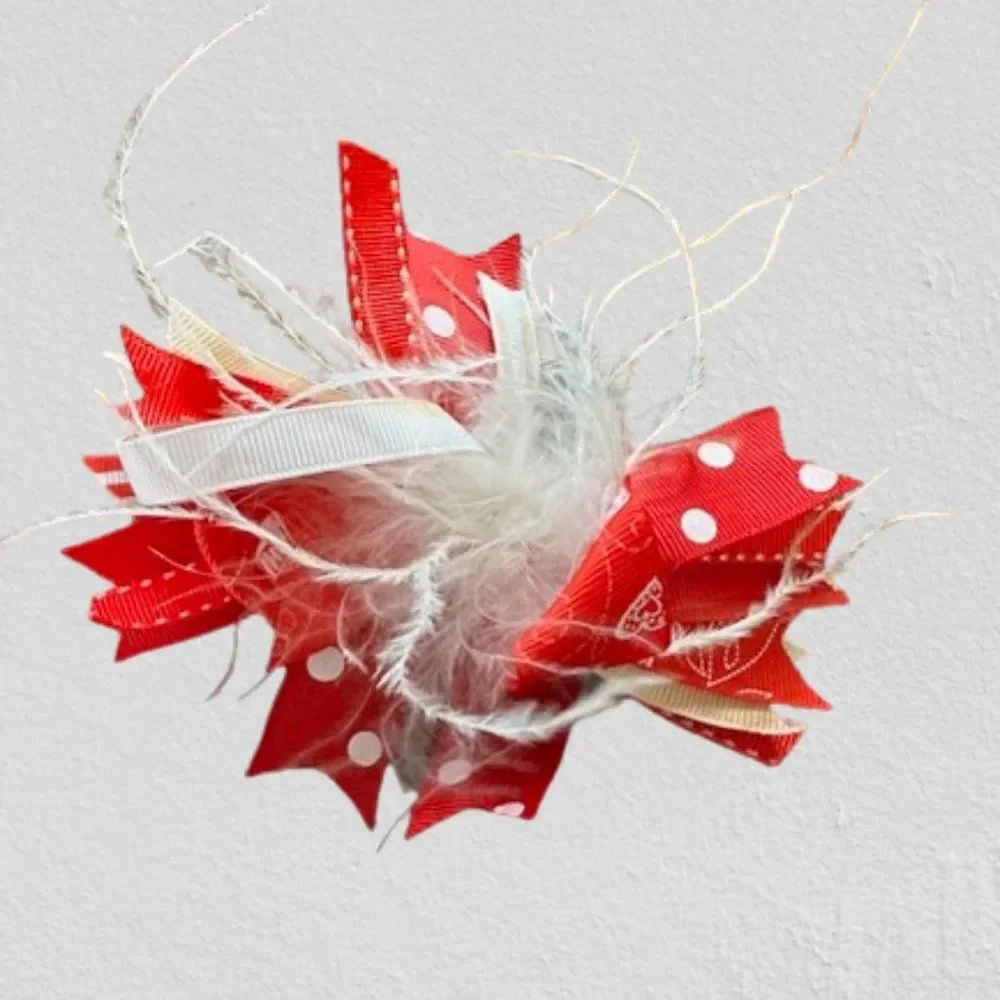 Red Hearts Feather Deluxe Bow