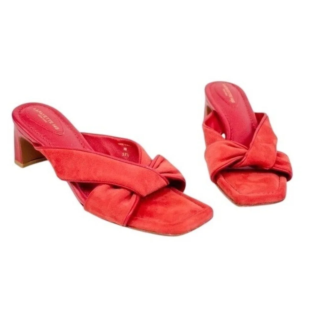 Lafayette 148 NY Red Suede Sandals Size 37.5 / 7.5 US- Made in Spain