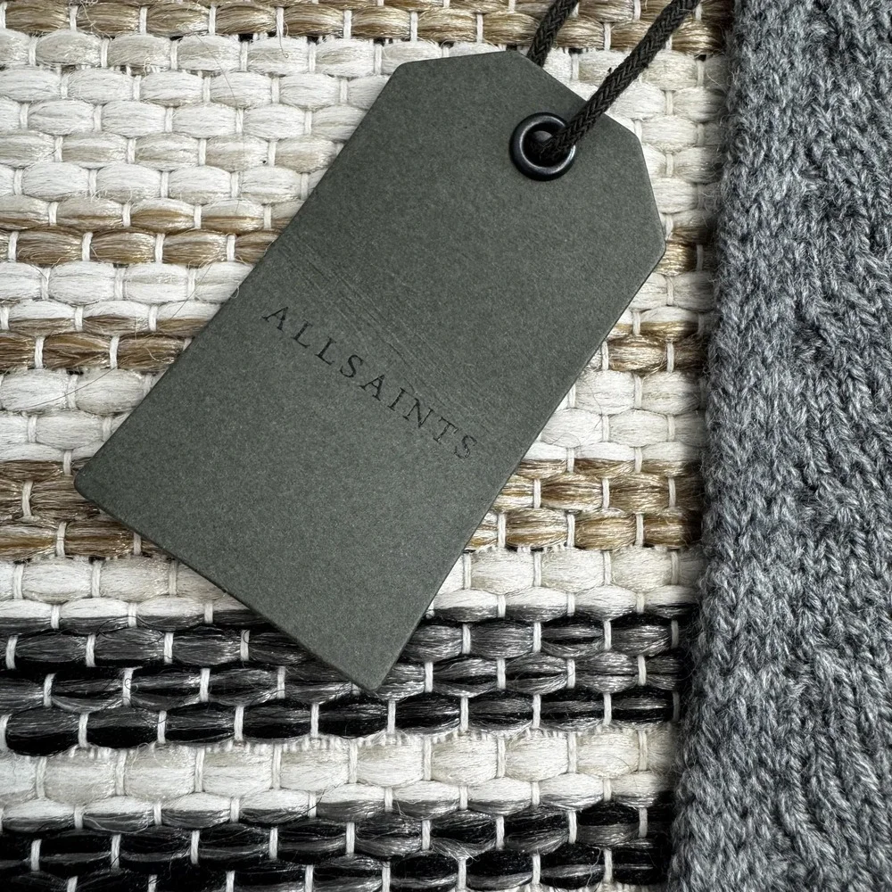 AllSaints Scarf Mens One Size Grey Marl Traveling Rib Wool Blend AS100522C-020‎