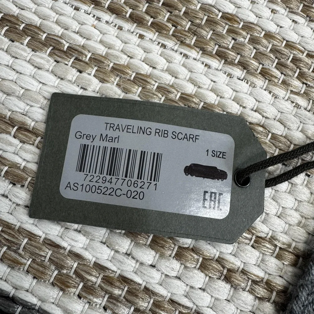 AllSaints Scarf Mens One Size Grey Marl Traveling Rib Wool Blend AS100522C-020‎