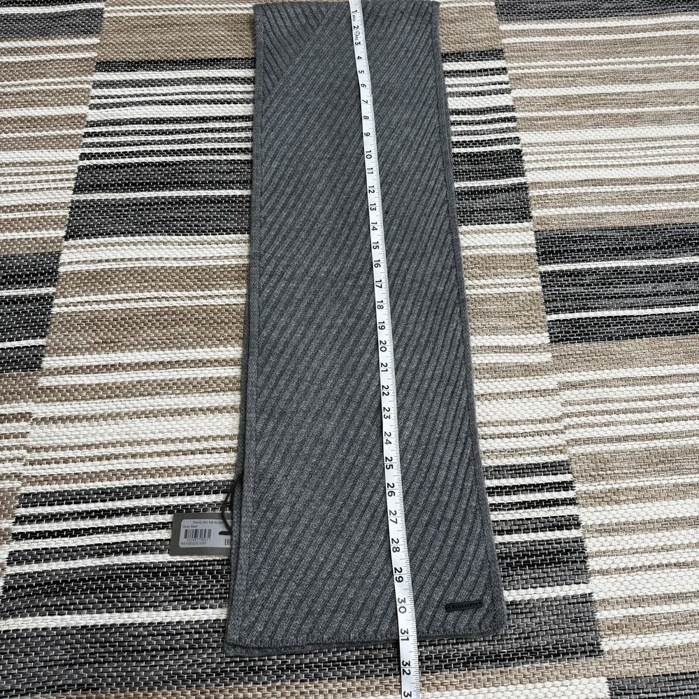 AllSaints Scarf Mens One Size Grey Marl Traveling Rib Wool Blend AS100522C-020‎