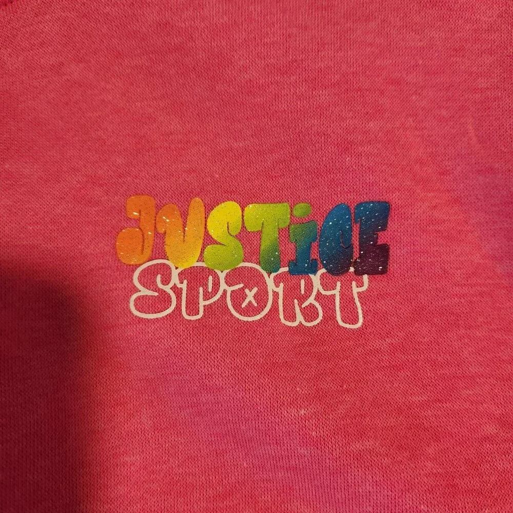 Justice Sport Girls Pink Zip Up Sweatshirt Sweat Shirt Rainbow Logo‎ NEW NWT