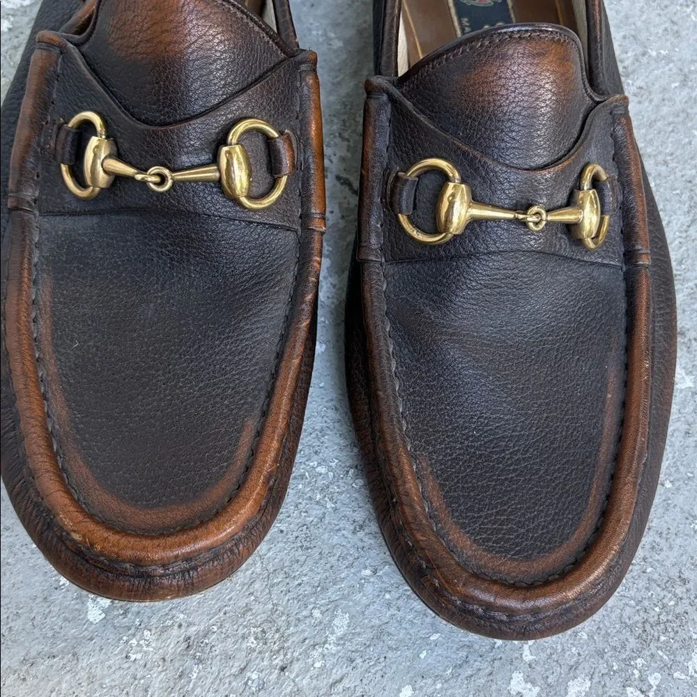 Gucci men’s two tone horse bit loafers