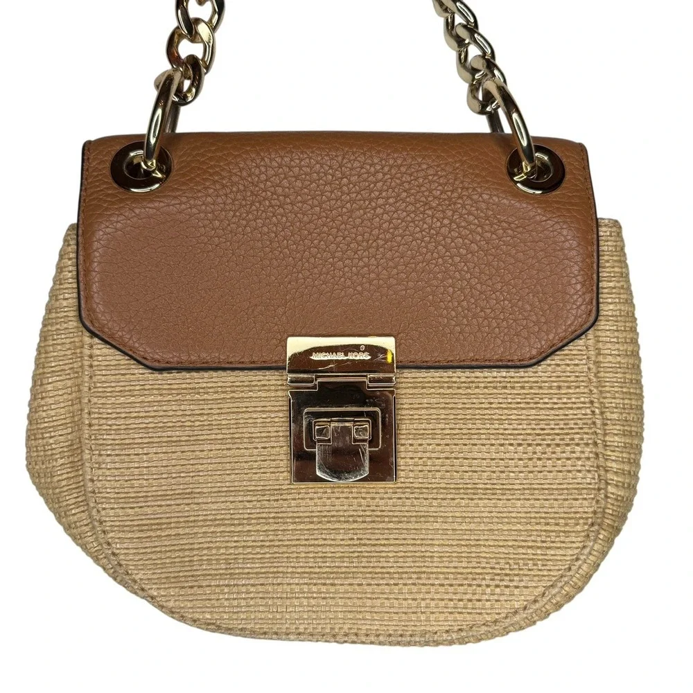 Michael Kors Crossbody Neutral Woven‎ Leather Small Shoulder Bag Chain Strap