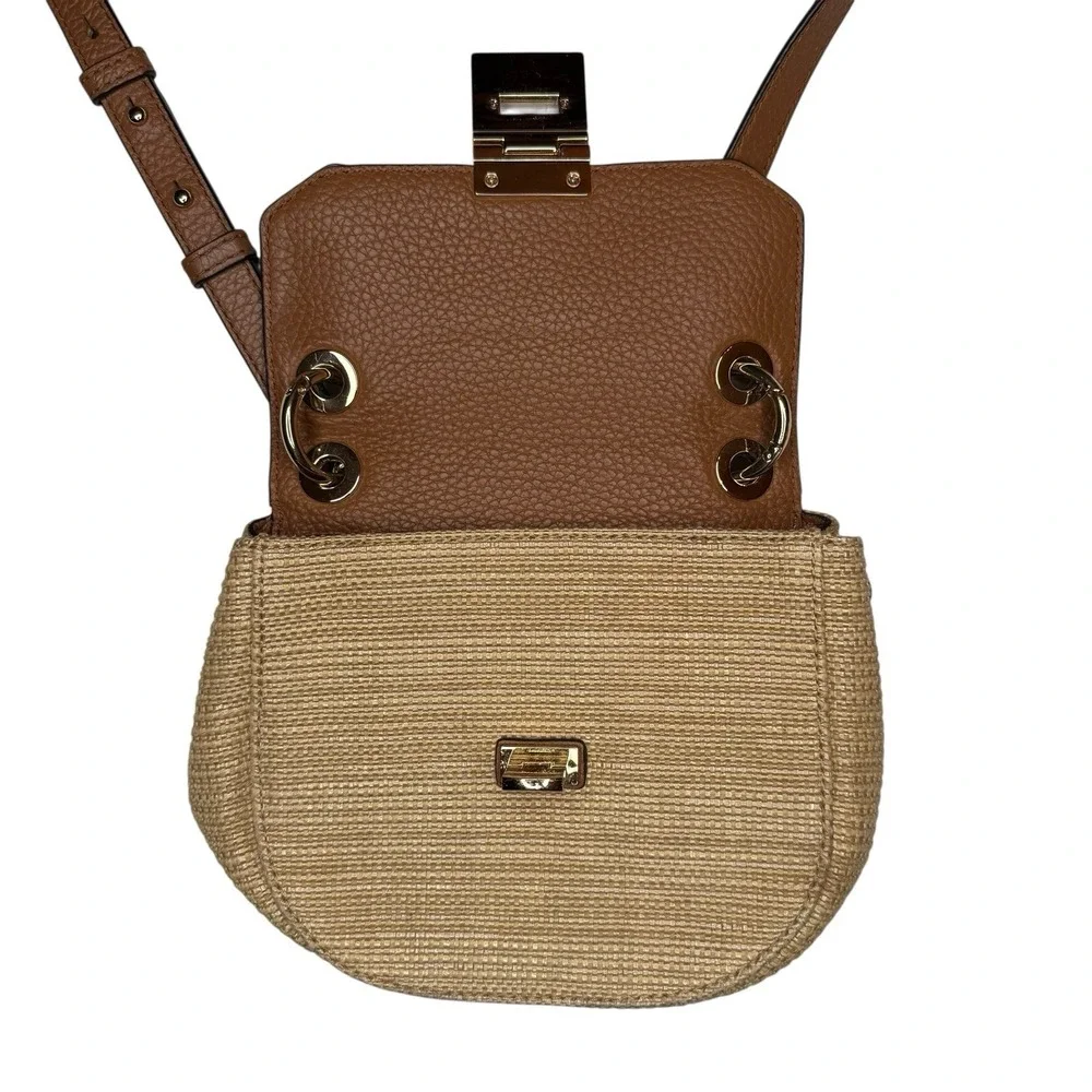 Michael Kors Crossbody Neutral Woven‎ Leather Small Shoulder Bag Chain Strap