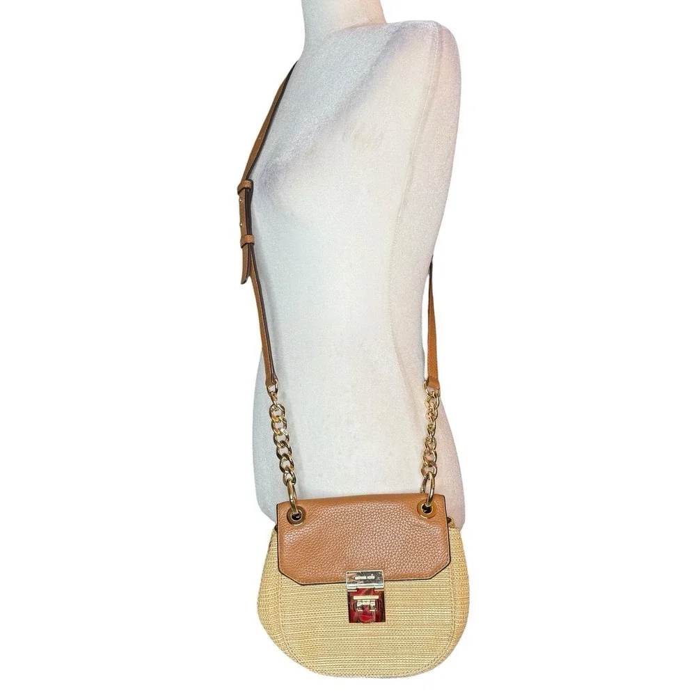 Michael Kors Crossbody Neutral Woven‎ Leather Small Shoulder Bag Chain Strap