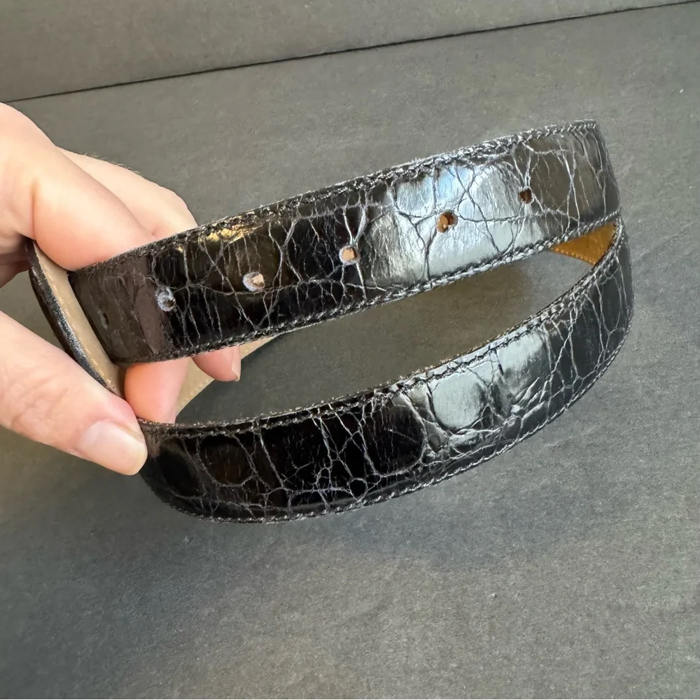 Vintage Lejon Black Leather Belt Croc Embossed USA Old Money Womens Large‎ / XL