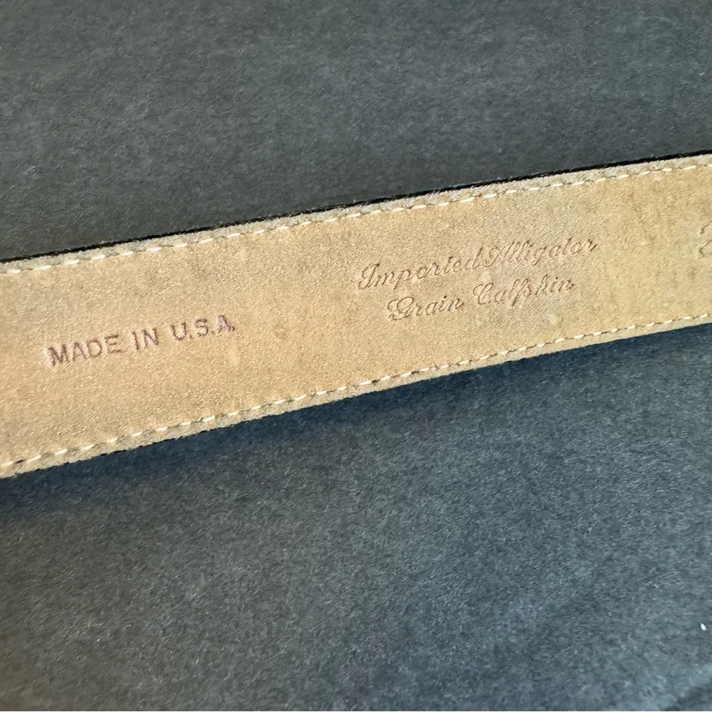 Vintage Lejon Black Leather Belt Croc Embossed USA Old Money Womens Large‎ / XL