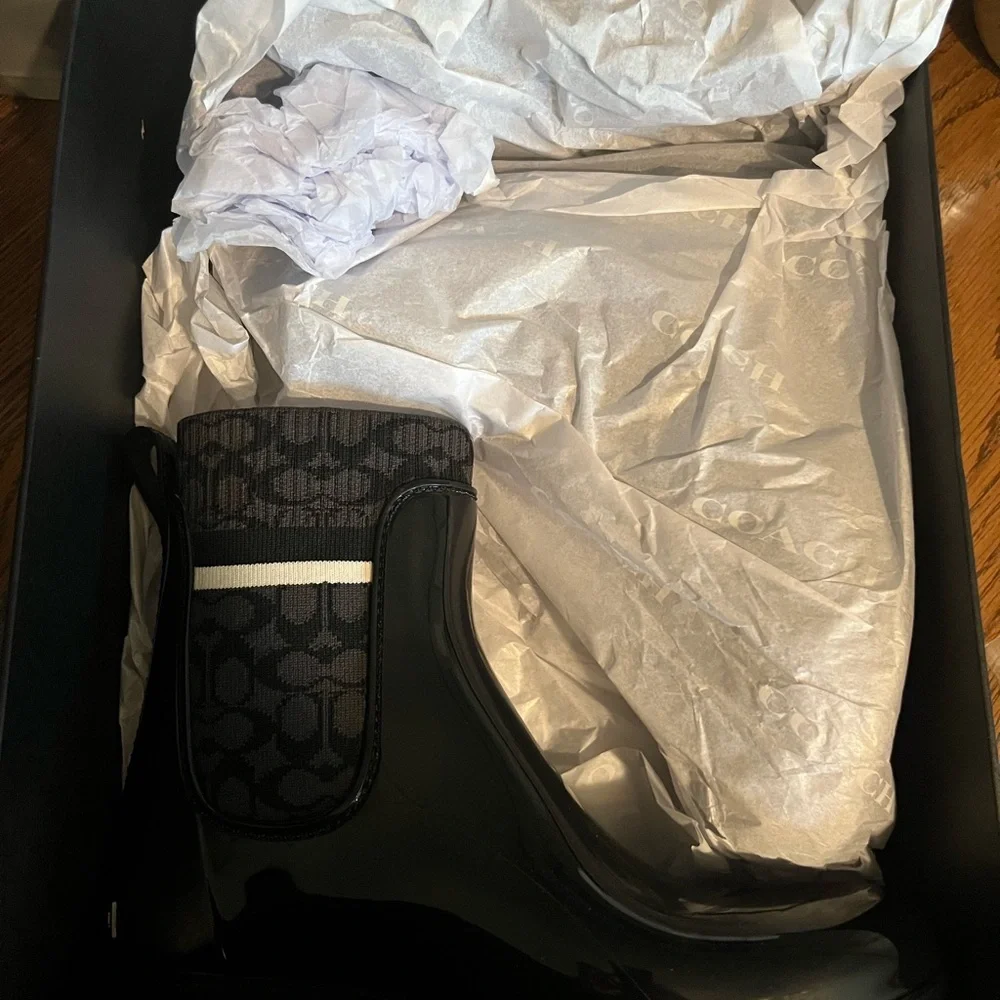 Coach Rivington Rain Bootie Black Rubber 6 B (M) Brand New