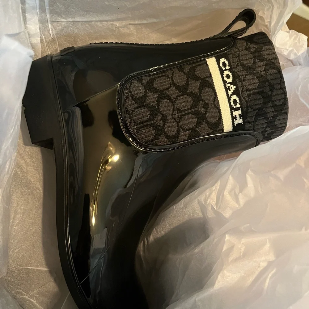 Coach Rivington Rain Bootie Black Rubber 6 B (M) Brand New